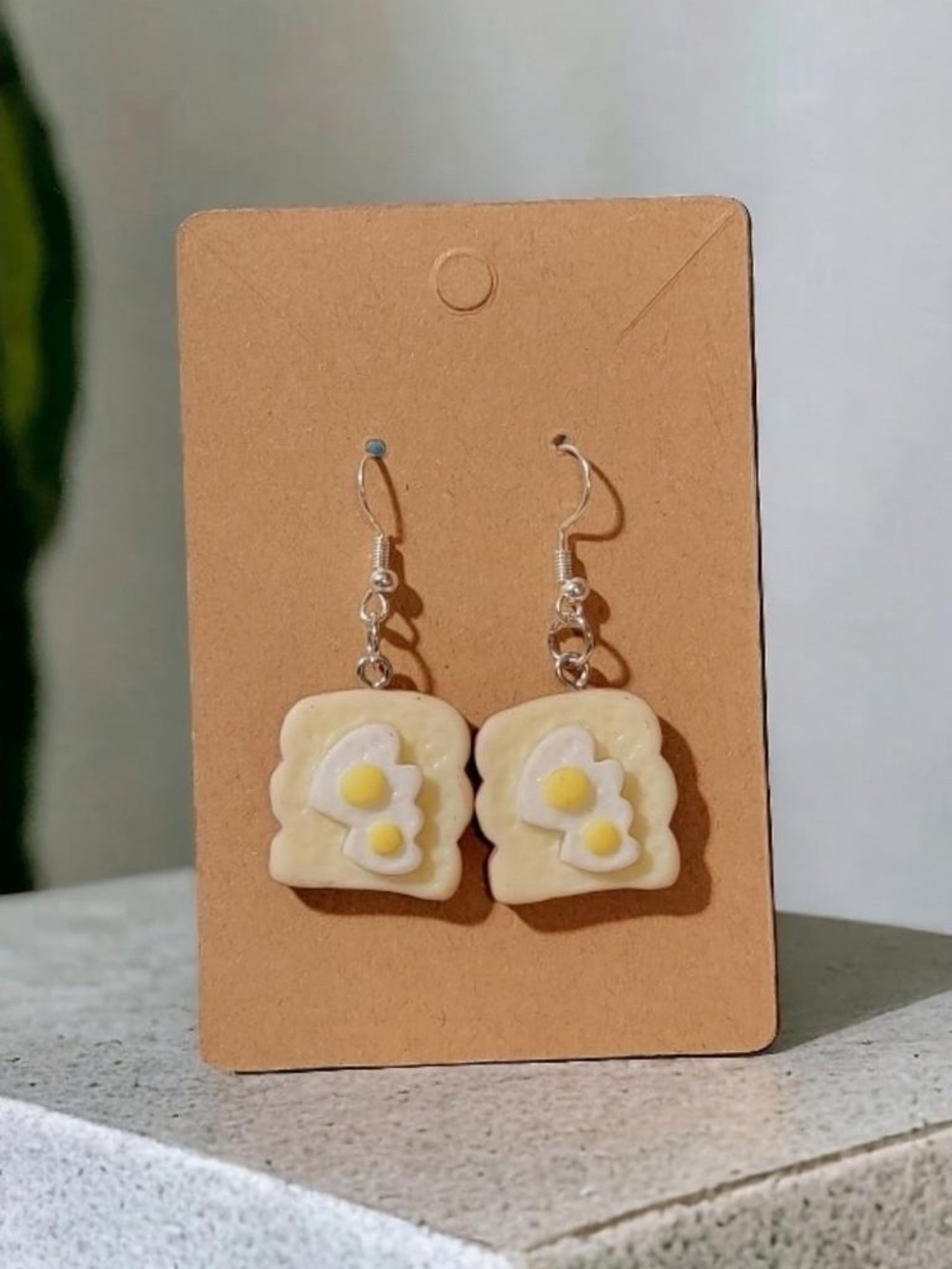 Handmade Cream Toast & Egg Dangle Earrings - Women Jewelry